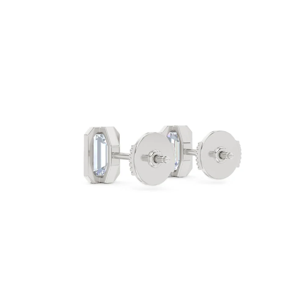 Bezel Set 2.00ct Emerald Cut Lab Diamond Stud Earrings in Platinum - Image 57