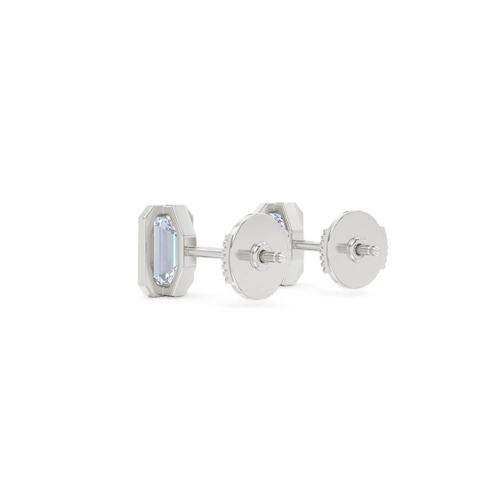 Bezel Set 2.00ct Emerald Cut Lab Diamond Stud Earrings in Platinum - Image 58