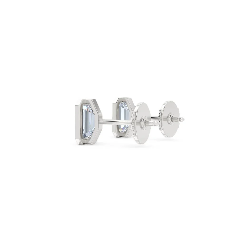 Bezel Set 2.00ct Emerald Cut Lab Diamond Stud Earrings in Platinum - Image 62