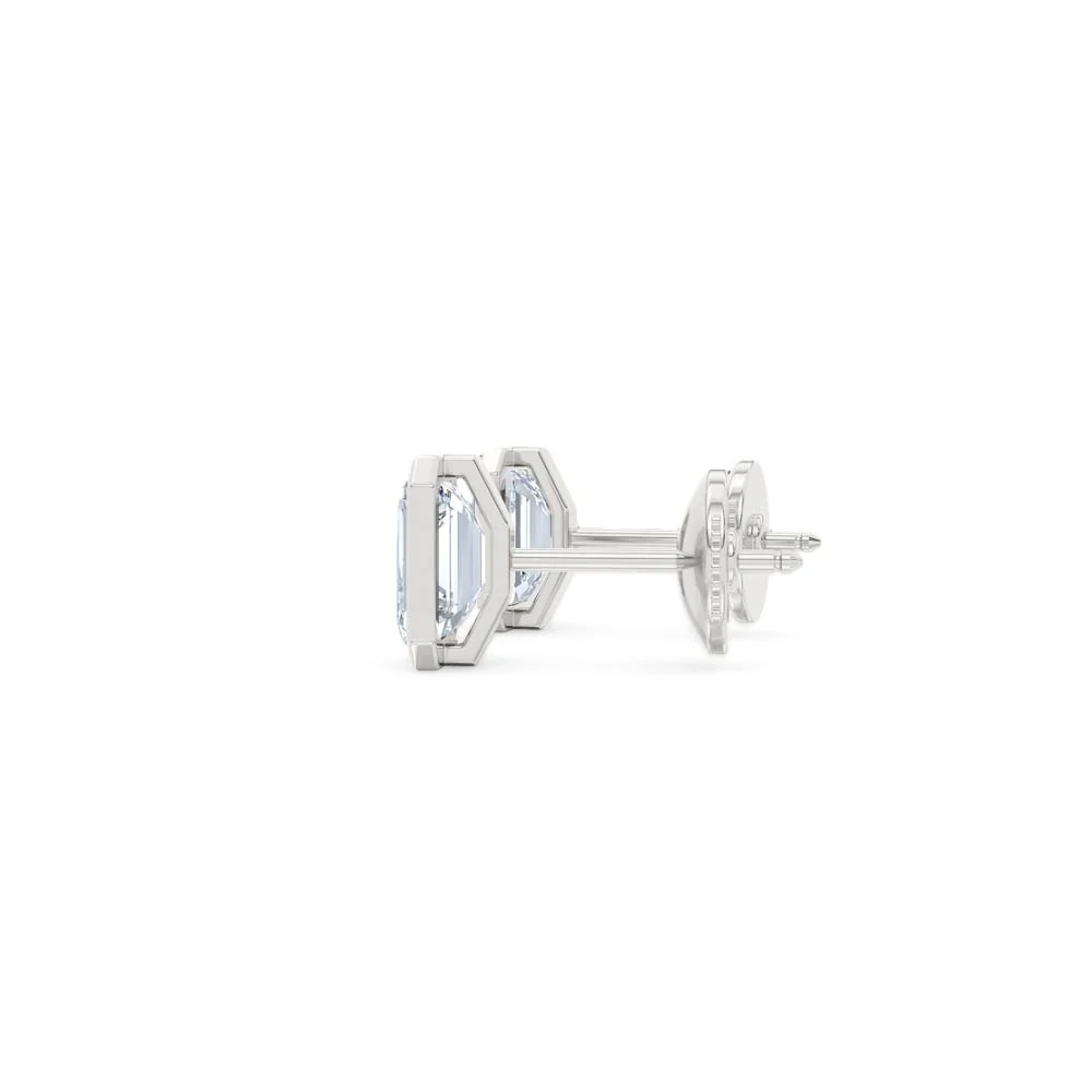 Bezel Set 2.00ct Emerald Cut Lab Diamond Stud Earrings in Platinum - Image 66