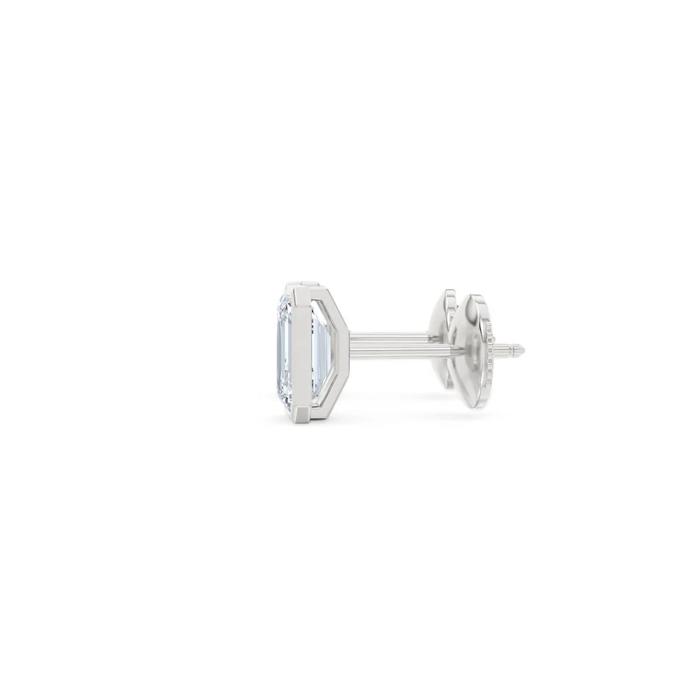 Bezel Set 2.00ct Emerald Cut Lab Diamond Stud Earrings in Platinum - Image 69