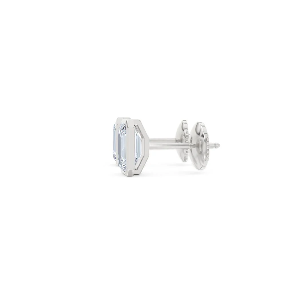 Bezel Set 2.00ct Emerald Cut Lab Diamond Stud Earrings in Platinum - Image 70