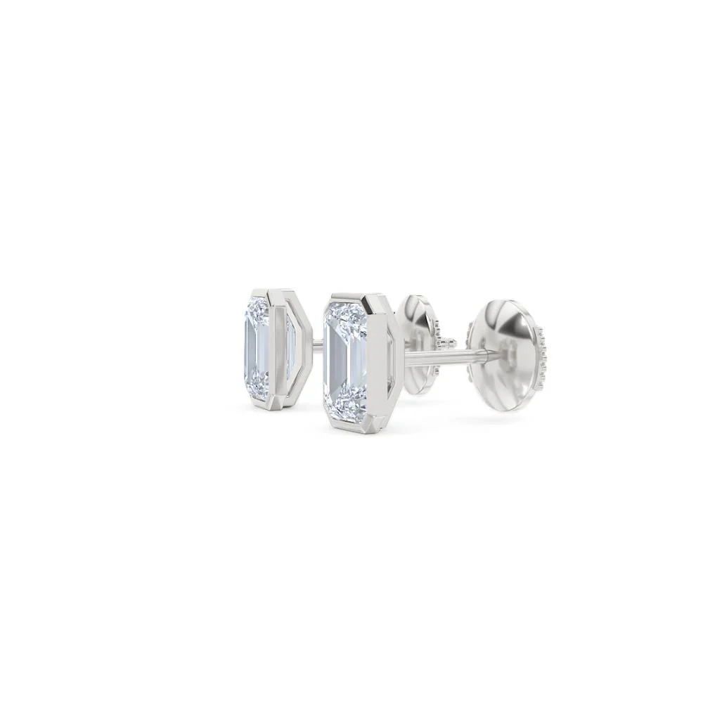 Bezel Set 2.00ct Emerald Cut Lab Diamond Stud Earrings in Platinum - Image 74