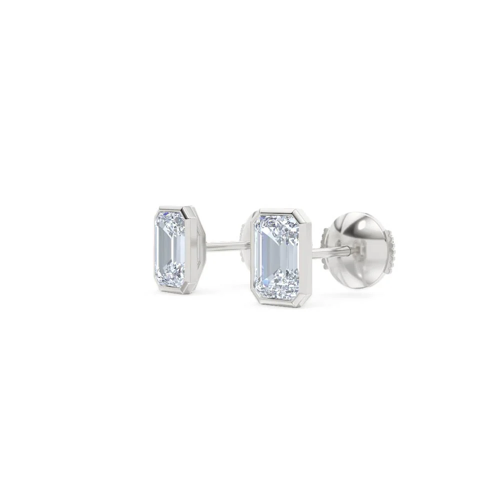 Bezel Set 2.00ct Emerald Cut Lab Diamond Stud Earrings in Platinum - Image 78
