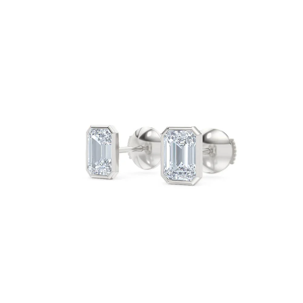 Bezel Set 2.00ct Emerald Cut Lab Diamond Stud Earrings in Platinum - Image 81