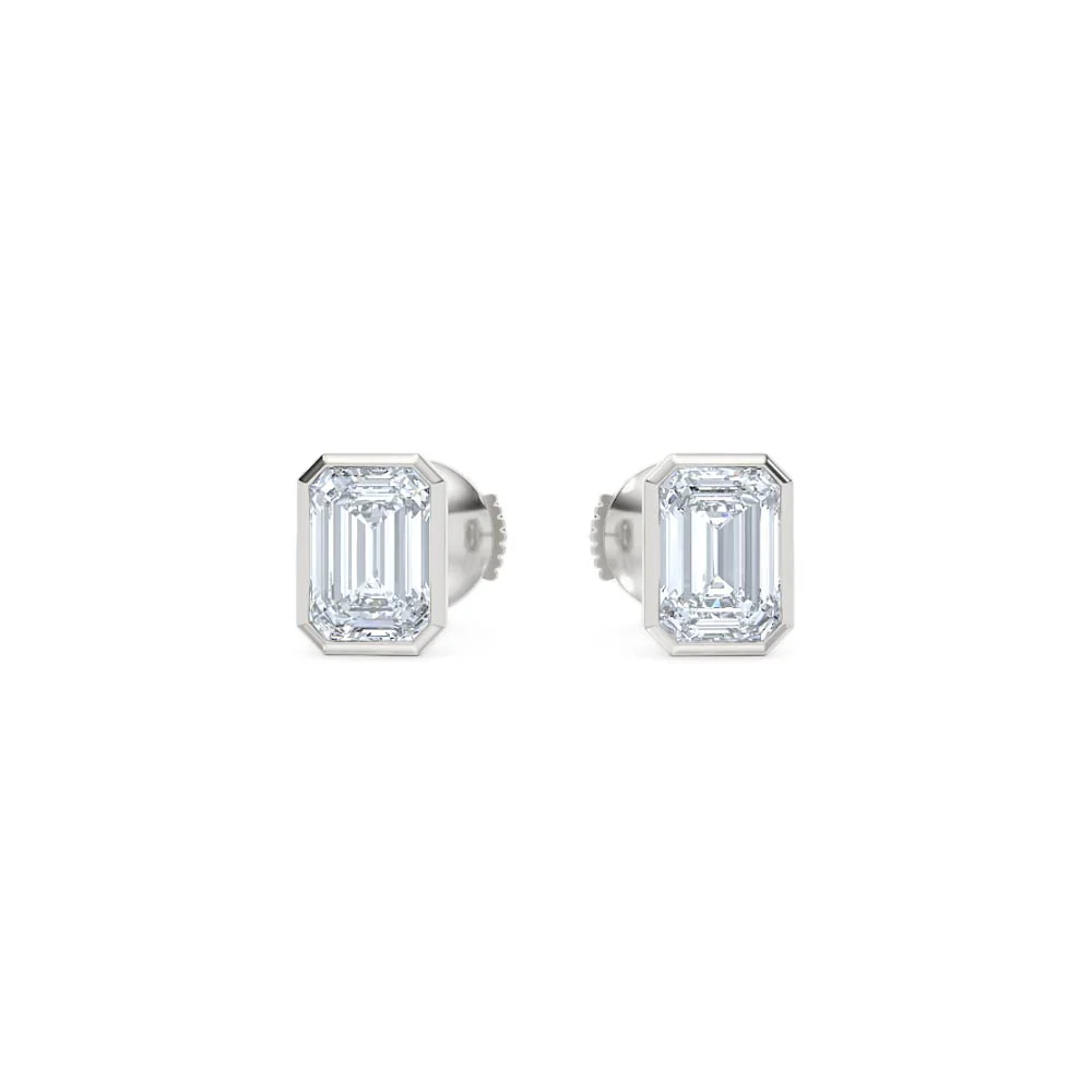 Bezel Set 2.00ct Emerald Cut Lab Diamond Stud Earrings in Platinum - Image 88