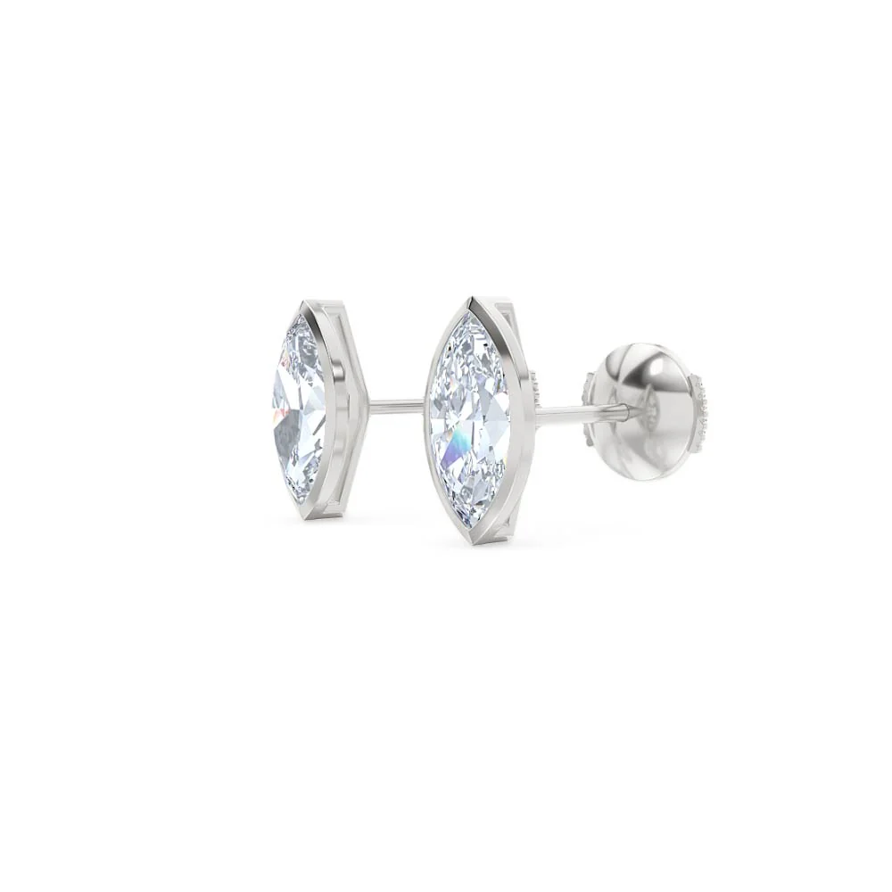 Bezel Set 2.00ct Marquise Cut Lab Diamond Stud Earrings in 18K White Gold - Image 77