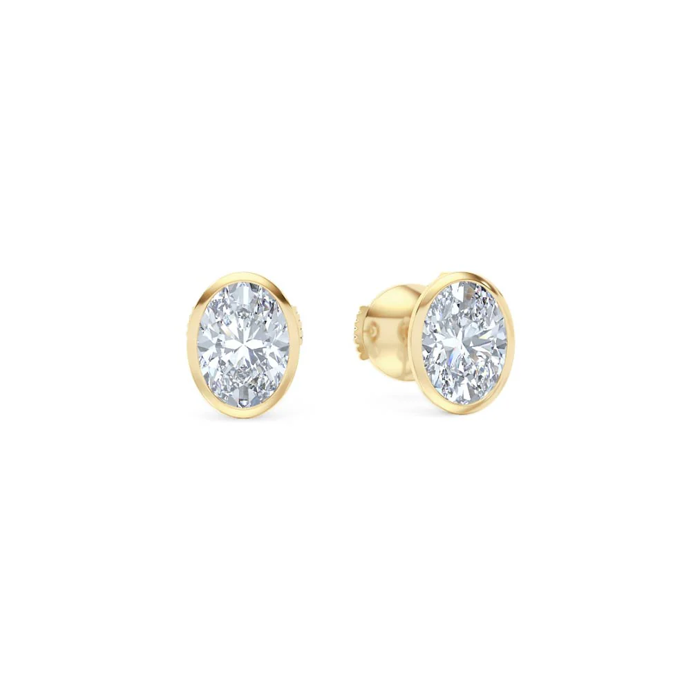 Bezel Set 2.00ct Oval Cut Lab Diamond Stud Earrings in 18K Yellow Gold - Image 11