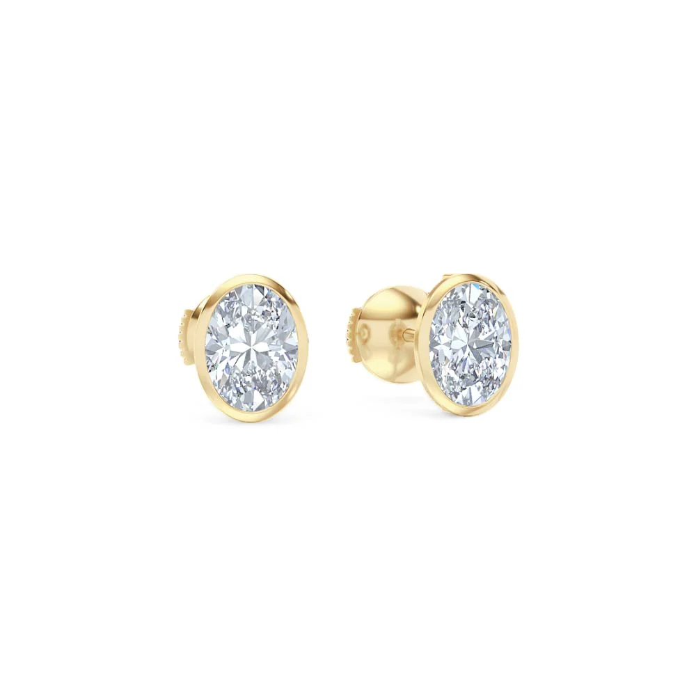 Bezel Set 2.00ct Oval Cut Lab Diamond Stud Earrings in 18K Yellow Gold - Image 12