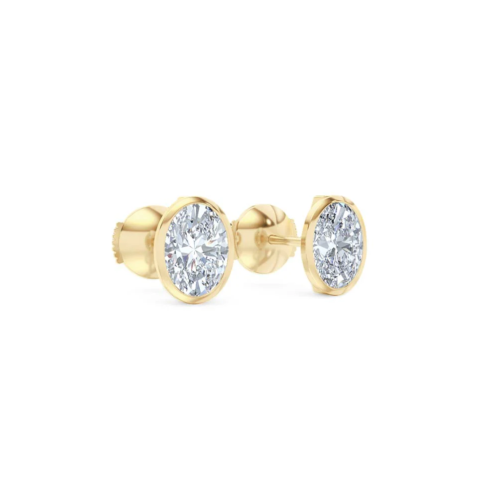 Bezel Set 2.00ct Oval Cut Lab Diamond Stud Earrings in 18K Yellow Gold - Image 15