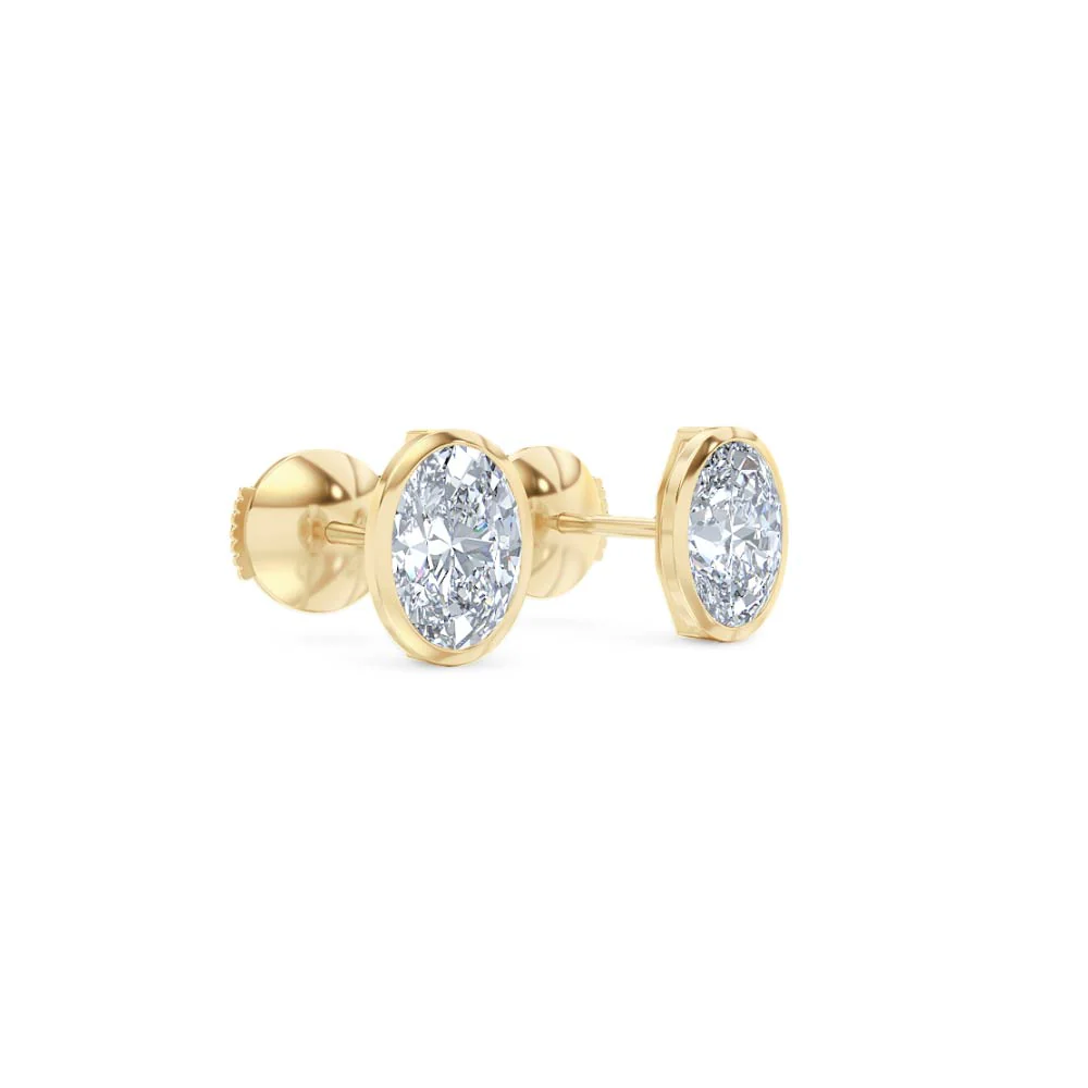 Bezel Set 2.00ct Oval Cut Lab Diamond Stud Earrings in 18K Yellow Gold - Image 17