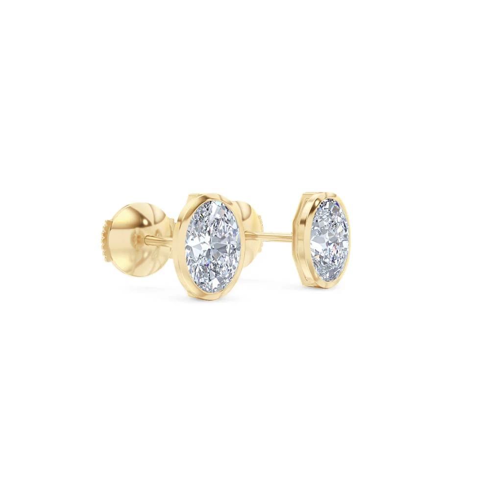 Bezel Set 2.00ct Oval Cut Lab Diamond Stud Earrings in 18K Yellow Gold - Image 18