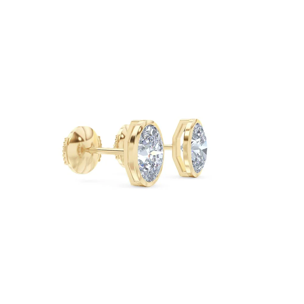 Bezel Set 2.00ct Oval Cut Lab Diamond Stud Earrings in 18K Yellow Gold - Image 22