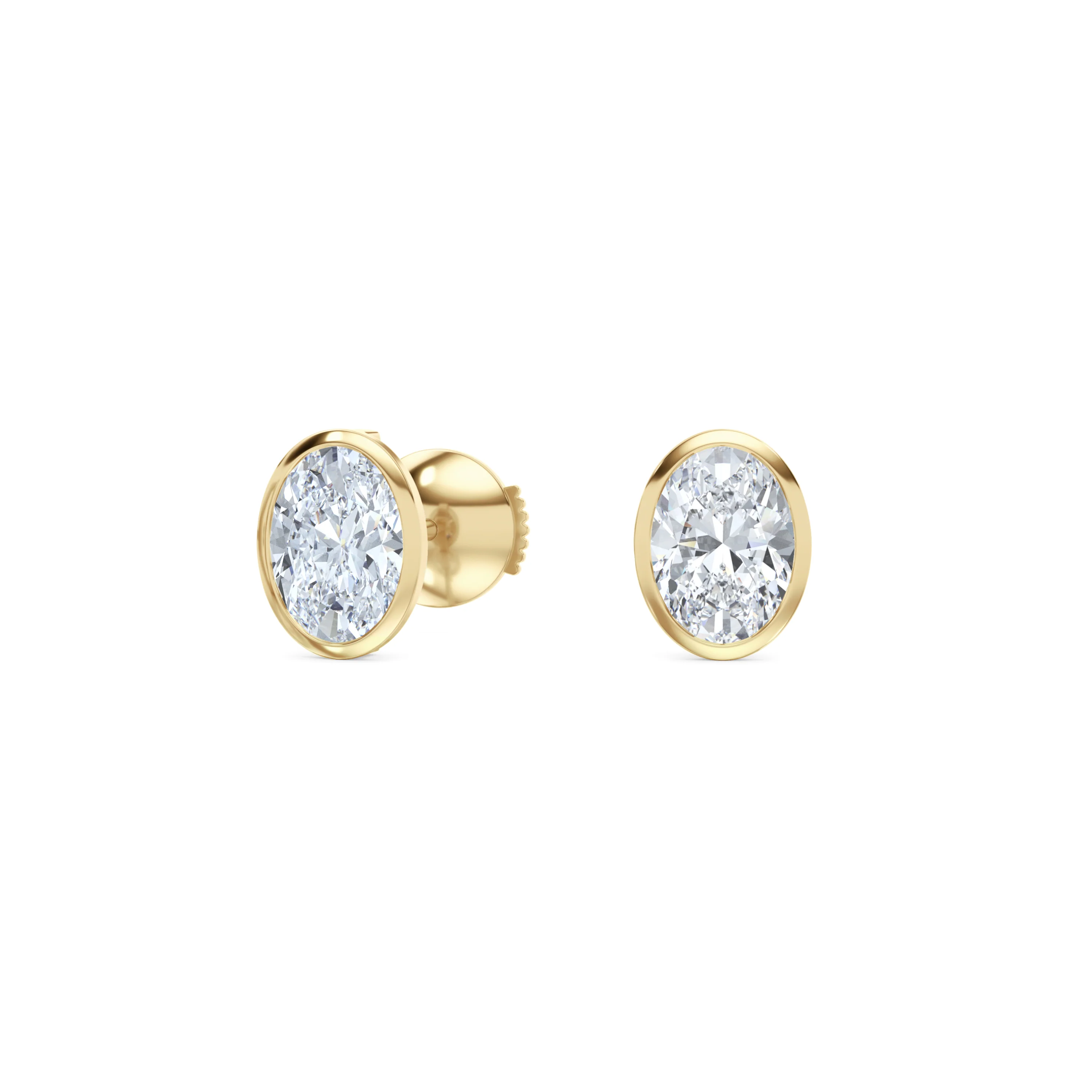 Bezel Set 2.00ct Oval Cut Lab Diamond Stud Earrings in 18K Yellow Gold - Image 3