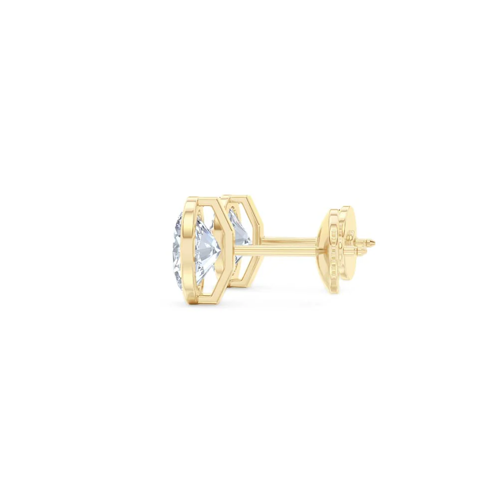 Bezel Set 2.00ct Oval Cut Lab Diamond Stud Earrings in 18K Yellow Gold - Image 66