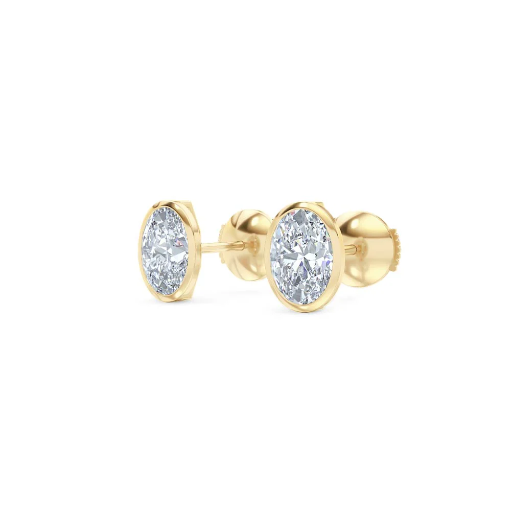 Bezel Set 2.00ct Oval Cut Lab Diamond Stud Earrings in 18K Yellow Gold - Image 81