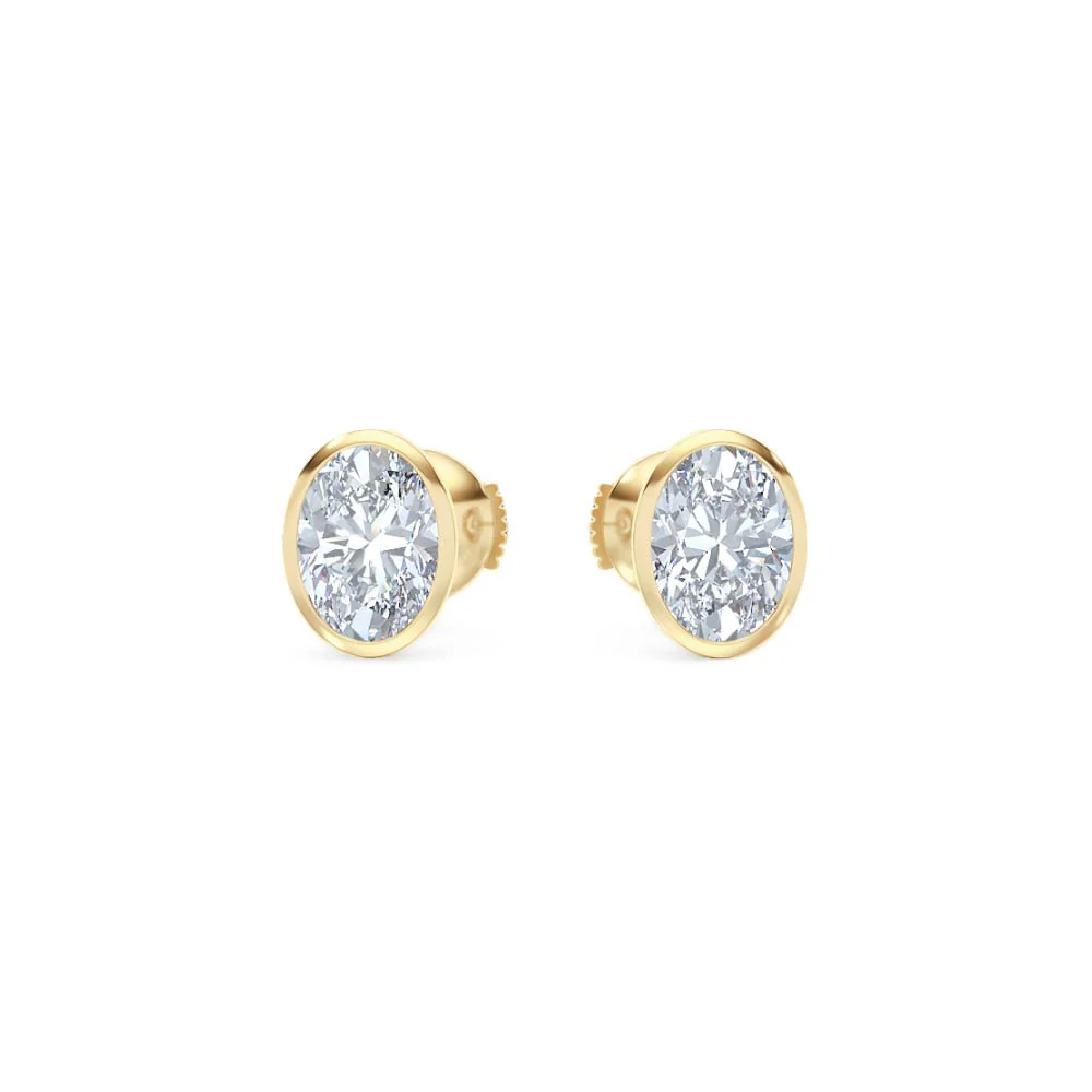 Bezel Set 2.00ct Oval Cut Lab Diamond Stud Earrings in 18K Yellow Gold - Image 88