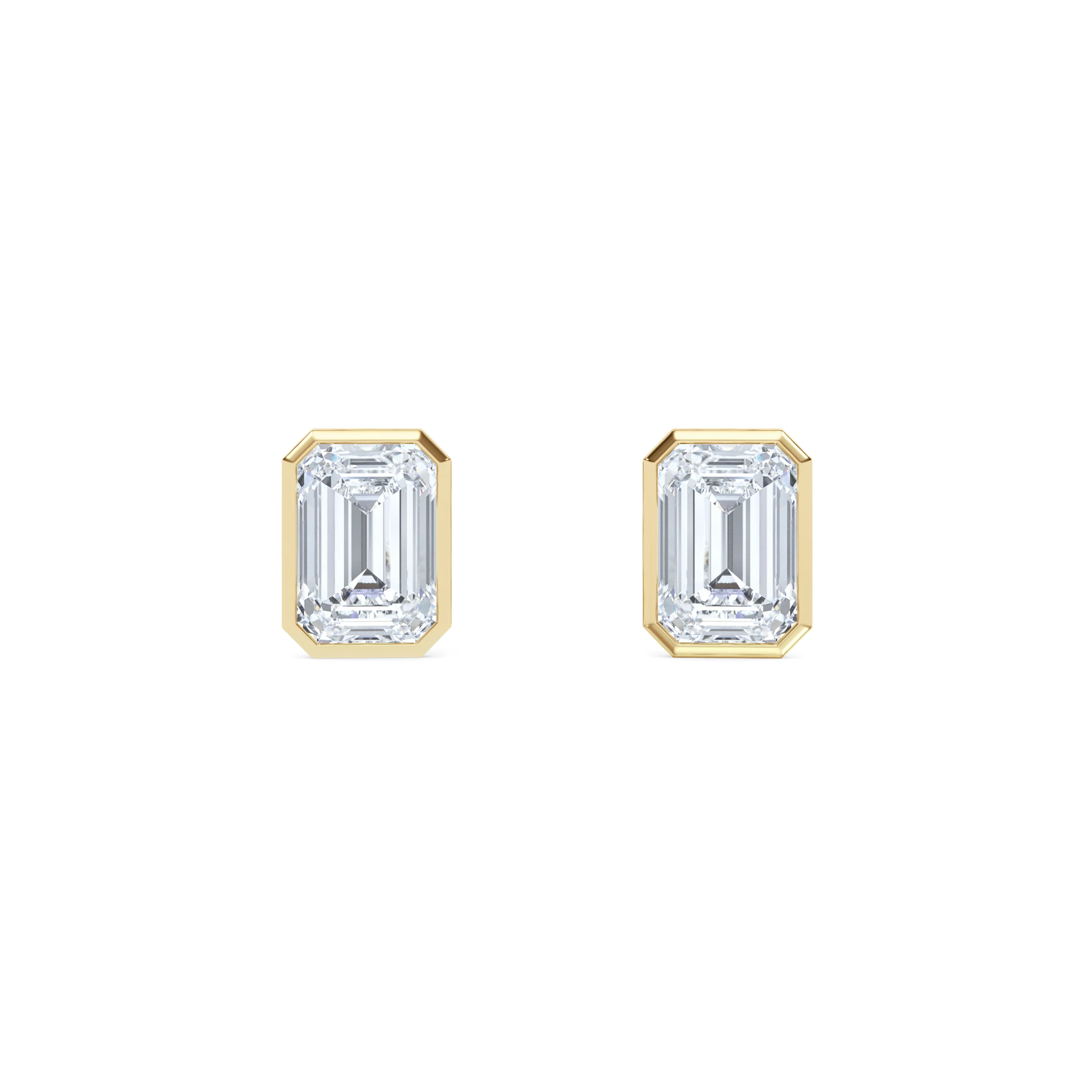 Bezel Set 3.00ct Emerald Cut Lab Diamond Stud Earrings in 18K Yellow Gold