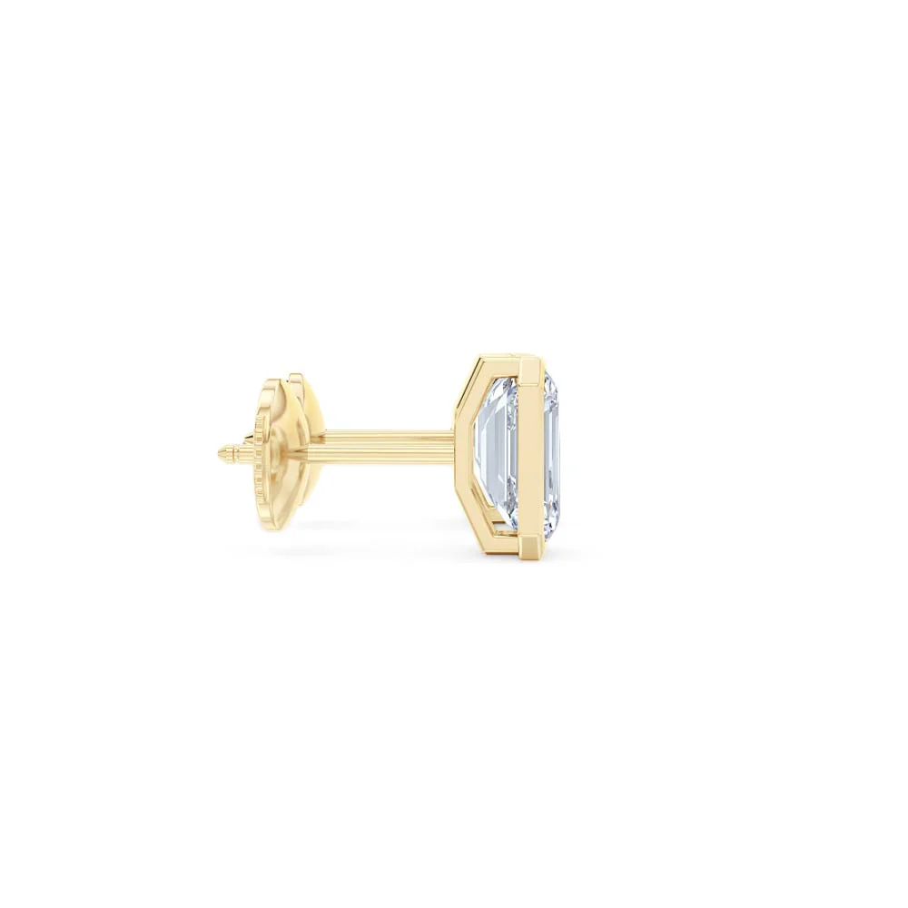Bezel Set 3.00ct Emerald Cut Lab Diamond Stud Earrings in 18K Yellow Gold - Image 29