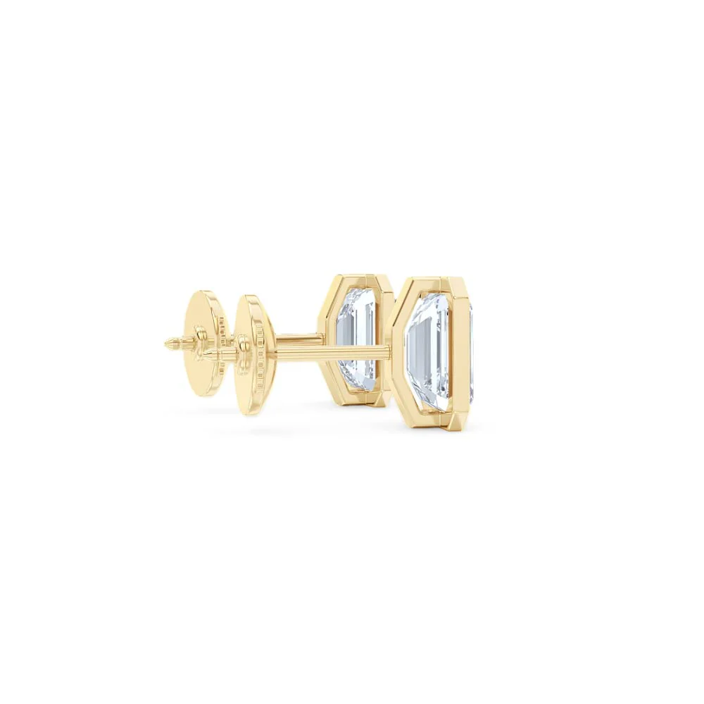 Bezel Set 3.00ct Emerald Cut Lab Diamond Stud Earrings in 18K Yellow Gold - Image 33