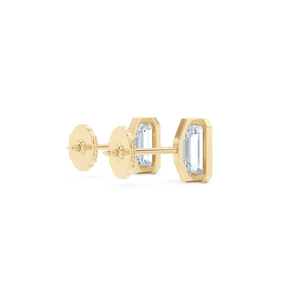 Bezel Set 3.00ct Emerald Cut Lab Diamond Stud Earrings in 18K Yellow Gold - Image 36