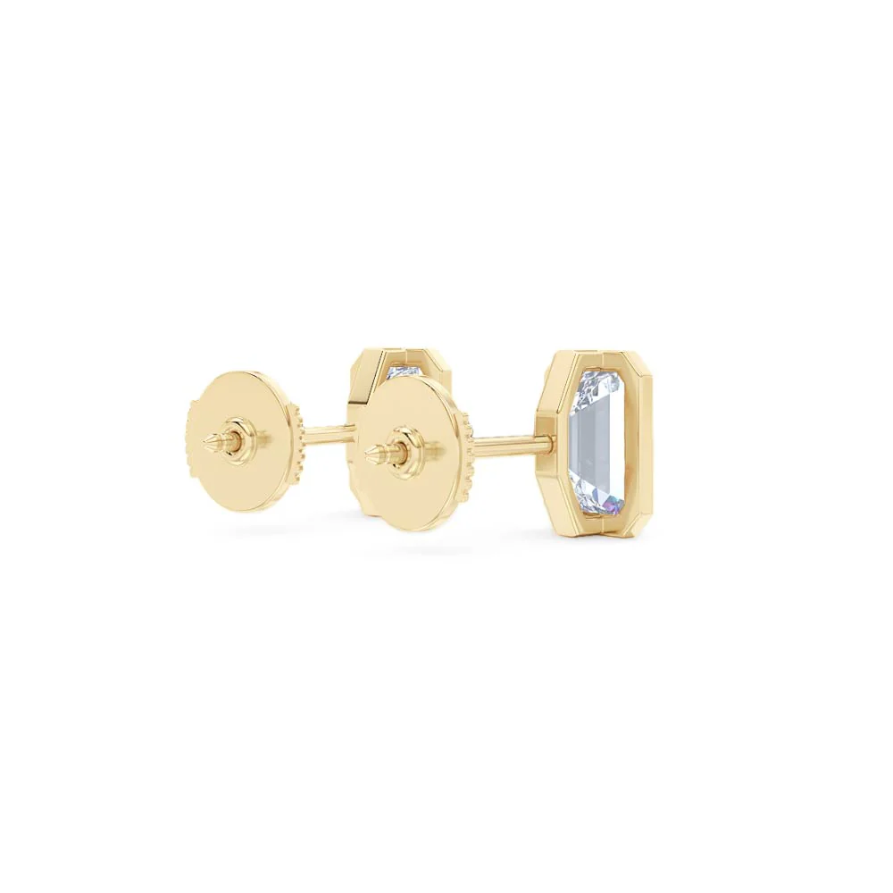 Bezel Set 3.00ct Emerald Cut Lab Diamond Stud Earrings in 18K Yellow Gold - Image 39