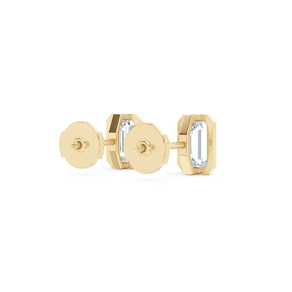 Bezel Set 3.00ct Emerald Cut Lab Diamond Stud Earrings in 18K Yellow Gold - Image 41