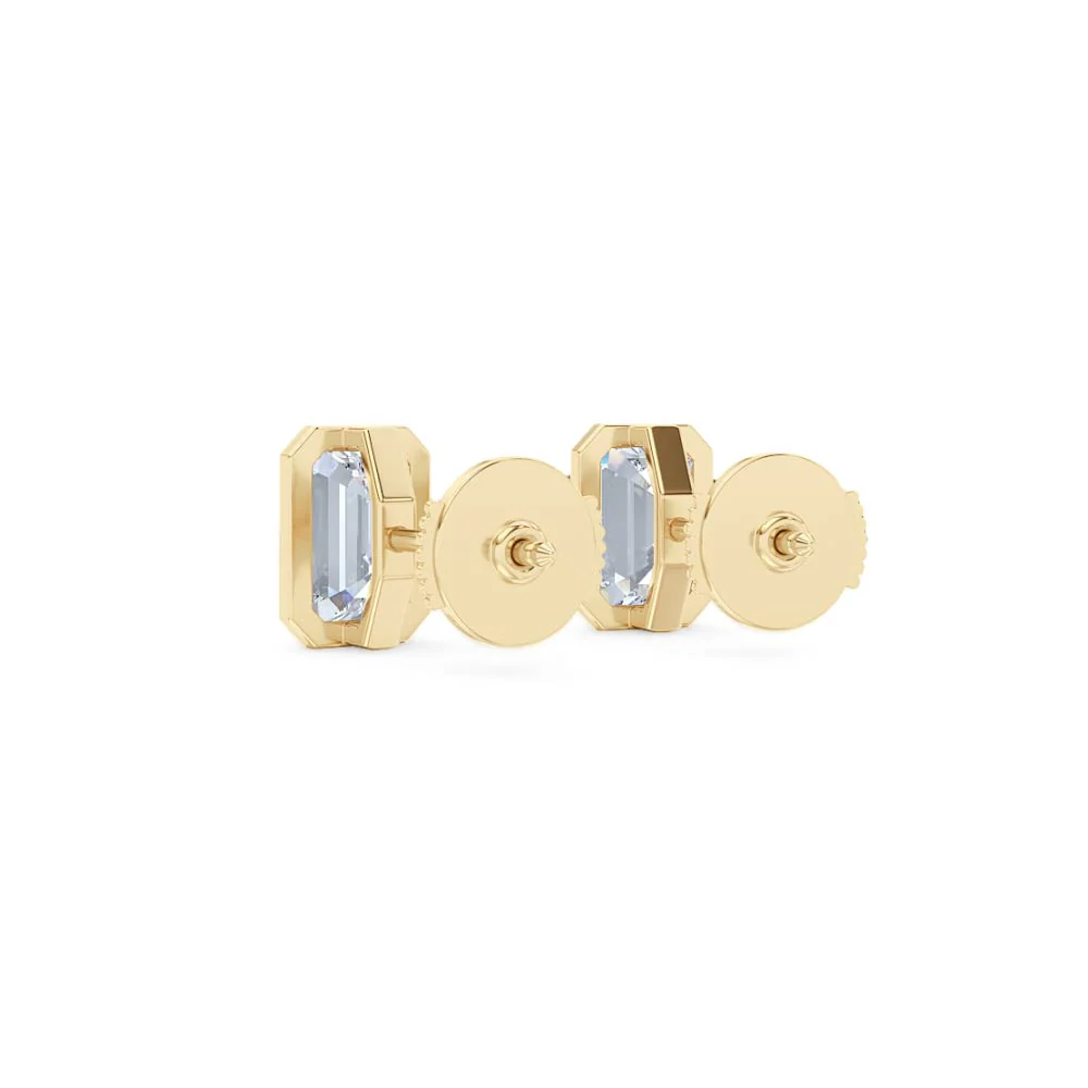 Bezel Set 3.00ct Emerald Cut Lab Diamond Stud Earrings in 18K Yellow Gold - Image 55