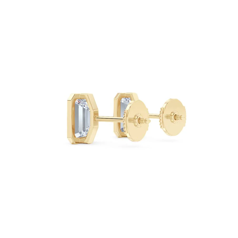 Bezel Set 3.00ct Emerald Cut Lab Diamond Stud Earrings in 18K Yellow Gold - Image 60