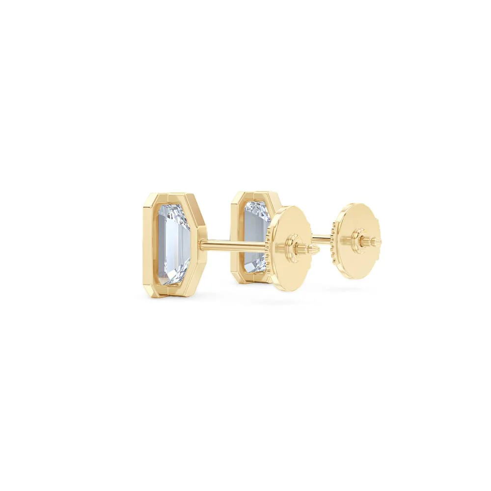 Bezel Set 3.00ct Emerald Cut Lab Diamond Stud Earrings in 18K Yellow Gold - Image 61