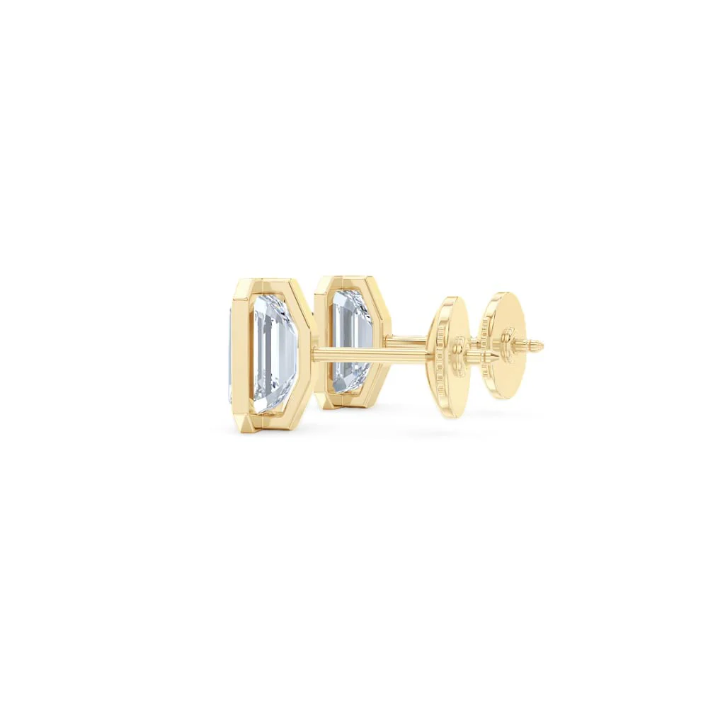 Bezel Set 3.00ct Emerald Cut Lab Diamond Stud Earrings in 18K Yellow Gold - Image 64