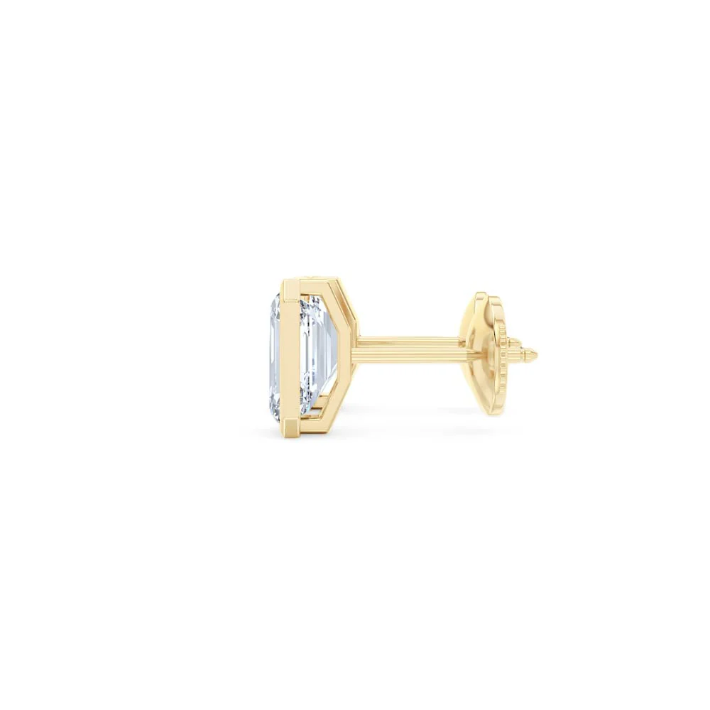 Bezel Set 3.00ct Emerald Cut Lab Diamond Stud Earrings in 18K Yellow Gold - Image 68