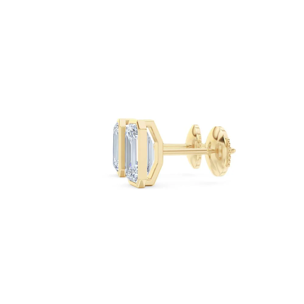 Bezel Set 3.00ct Emerald Cut Lab Diamond Stud Earrings in 18K Yellow Gold - Image 71