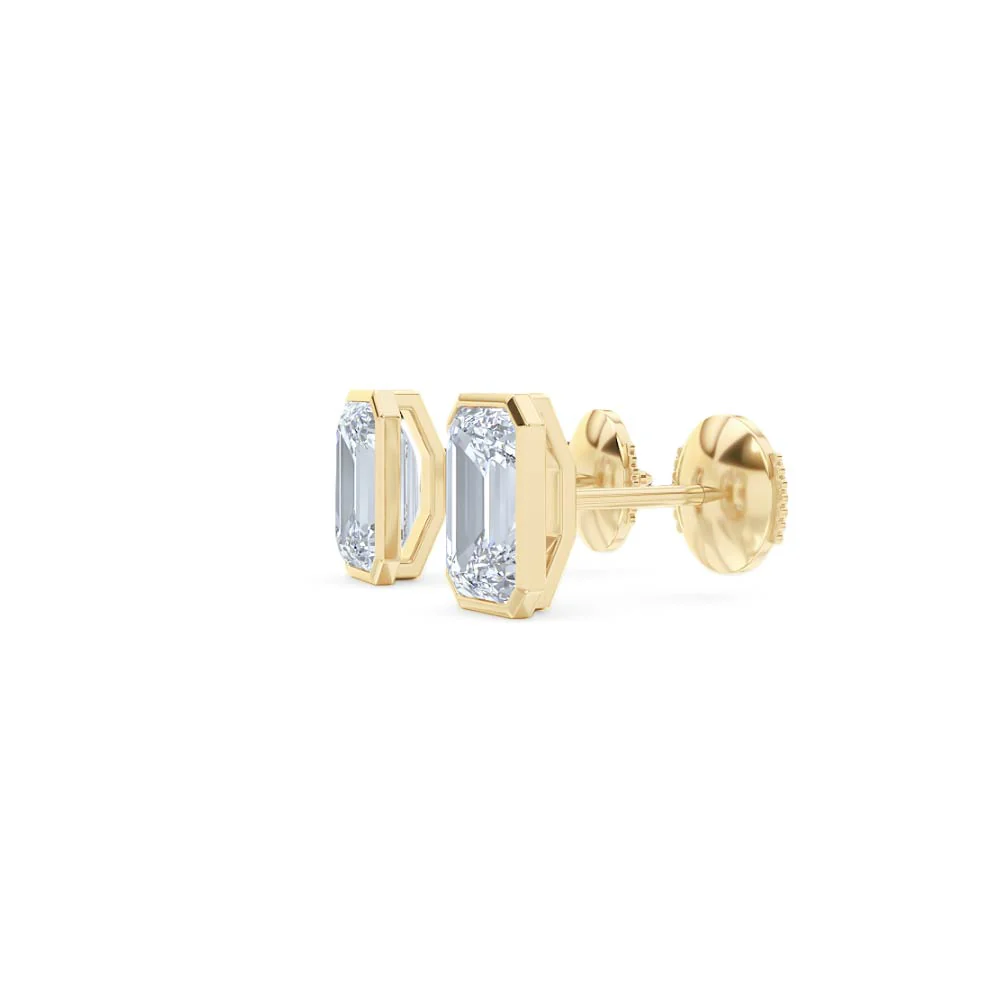 Bezel Set 3.00ct Emerald Cut Lab Diamond Stud Earrings in 18K Yellow Gold - Image 74