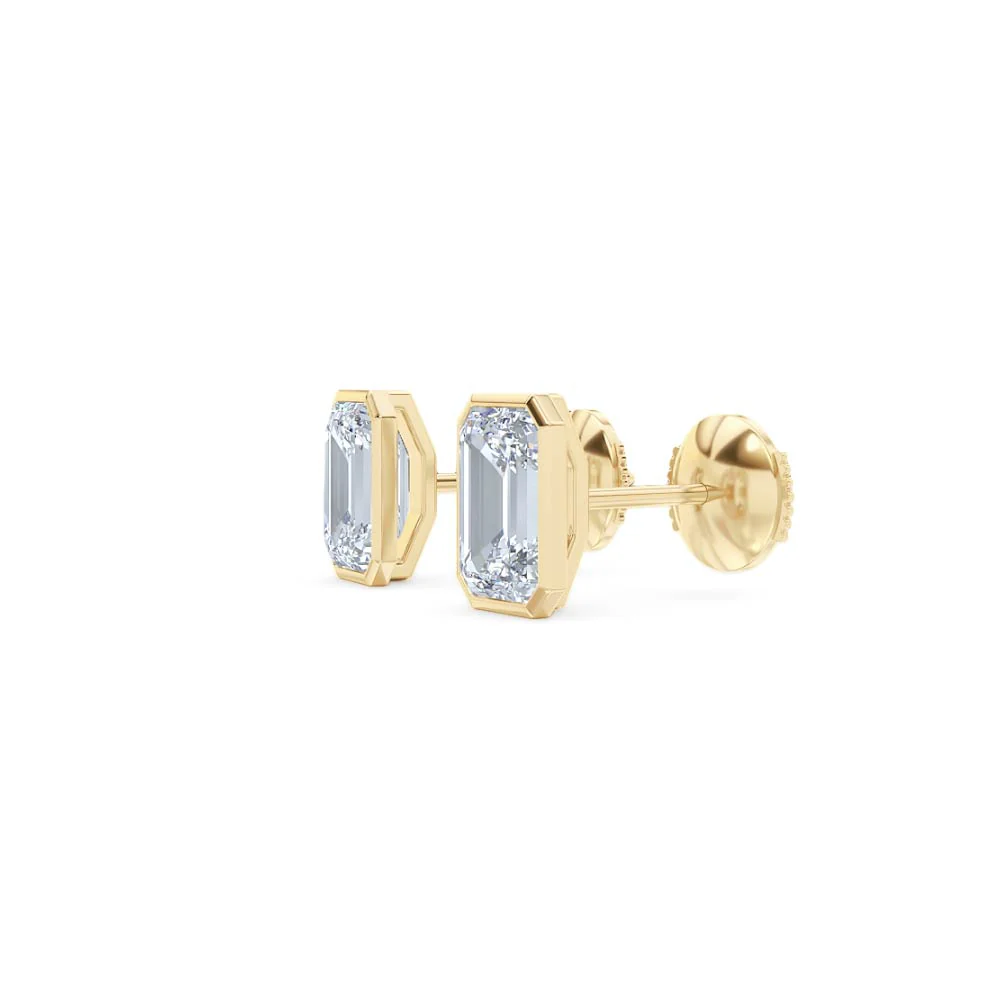 Bezel Set 3.00ct Emerald Cut Lab Diamond Stud Earrings in 18K Yellow Gold - Image 75