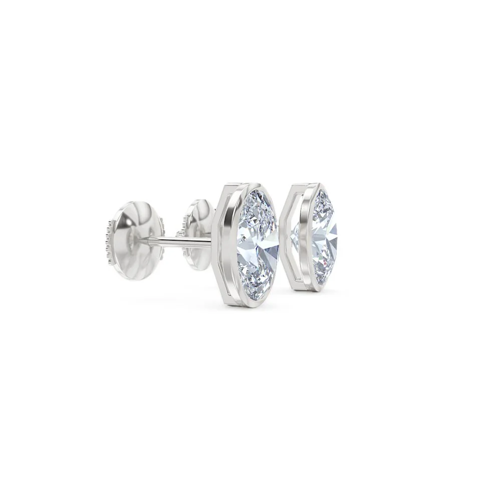 Bezel Set 3.00ct Oval Cut Lab Diamond Stud Earrings in 18K White Gold - Image 23