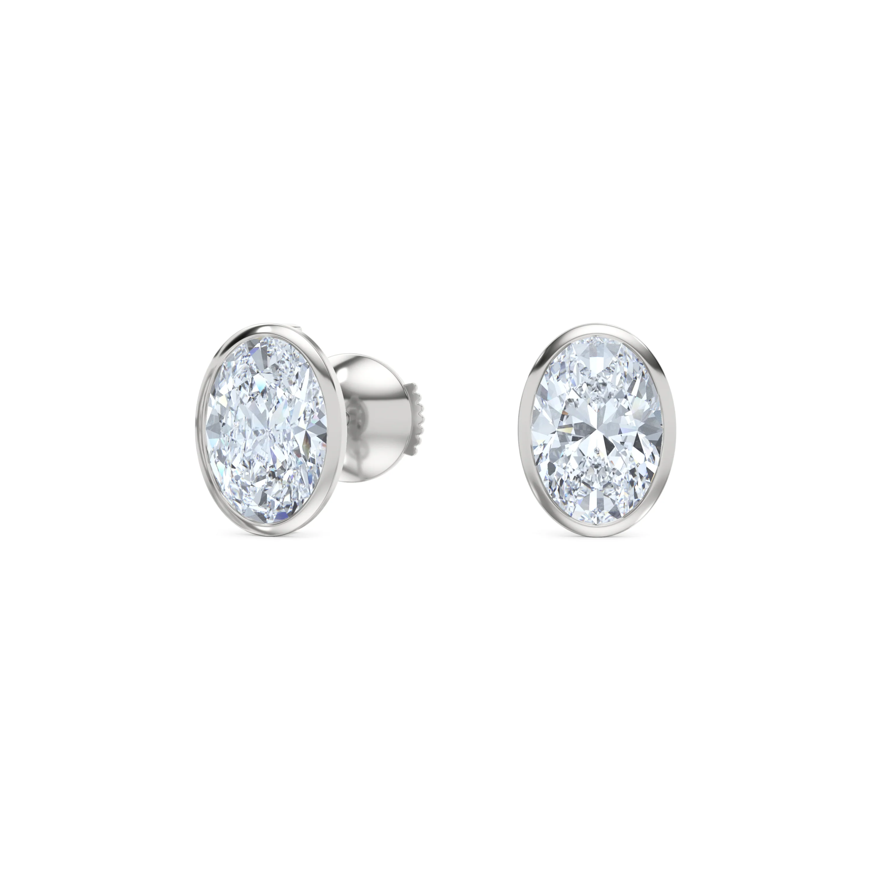 Bezel Set 3.00ct Oval Cut Lab Diamond Stud Earrings in 18K White Gold - Image 3