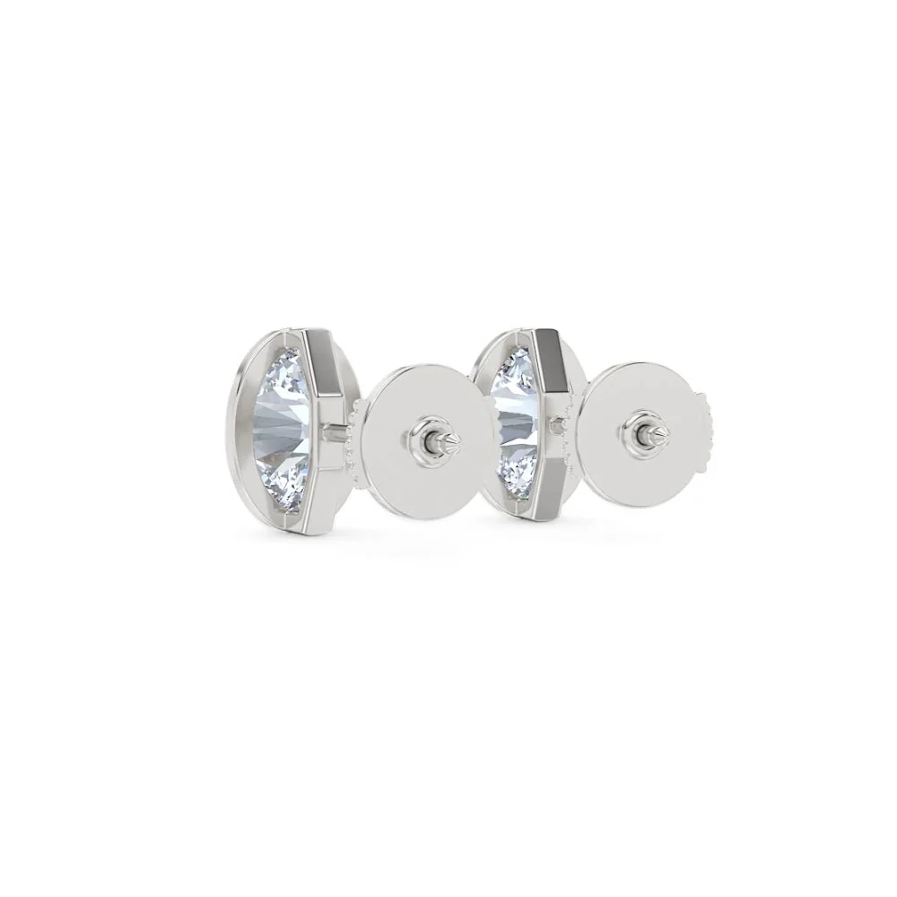 Bezel Set 3.00ct Oval Cut Lab Diamond Stud Earrings in 18K White Gold - Image 55