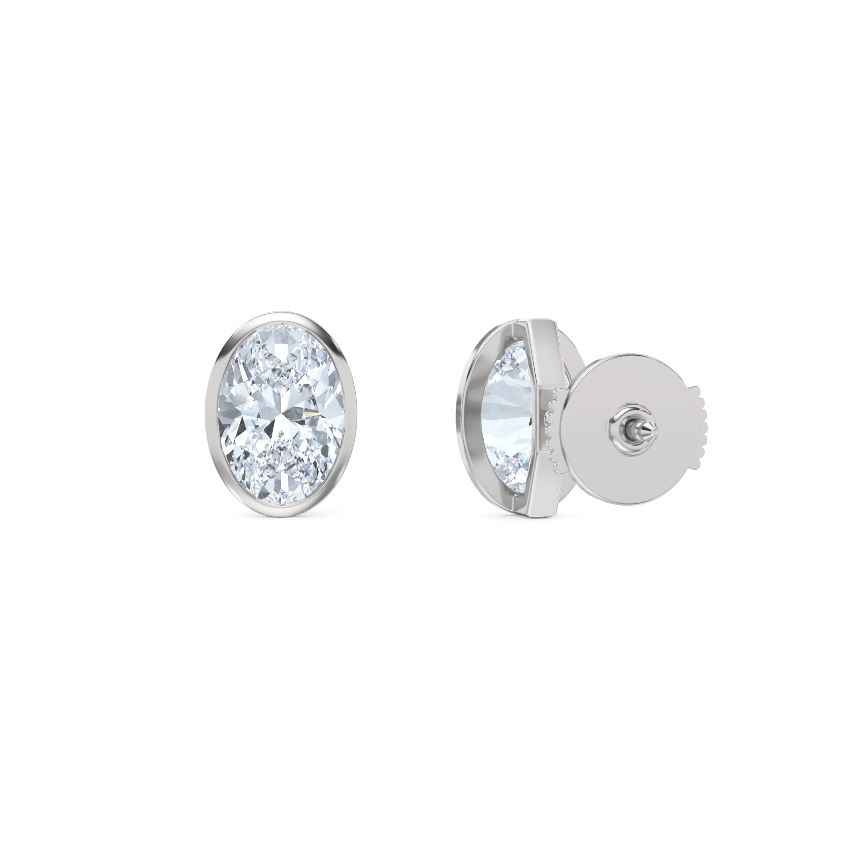 Bezel Set 3.00ct Oval Cut Lab Diamond Stud Earrings in 18K White Gold - Image 7