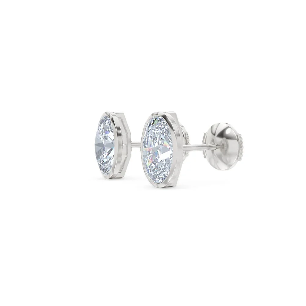 Bezel Set 3.00ct Oval Cut Lab Diamond Stud Earrings in 18K White Gold - Image 76