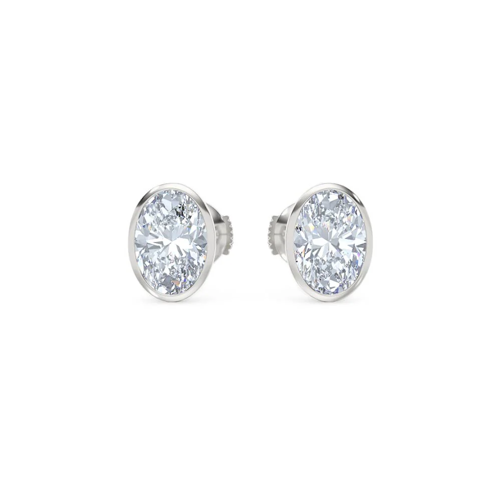 Bezel Set 3.00ct Oval Cut Lab Diamond Stud Earrings in 18K White Gold - Image 9
