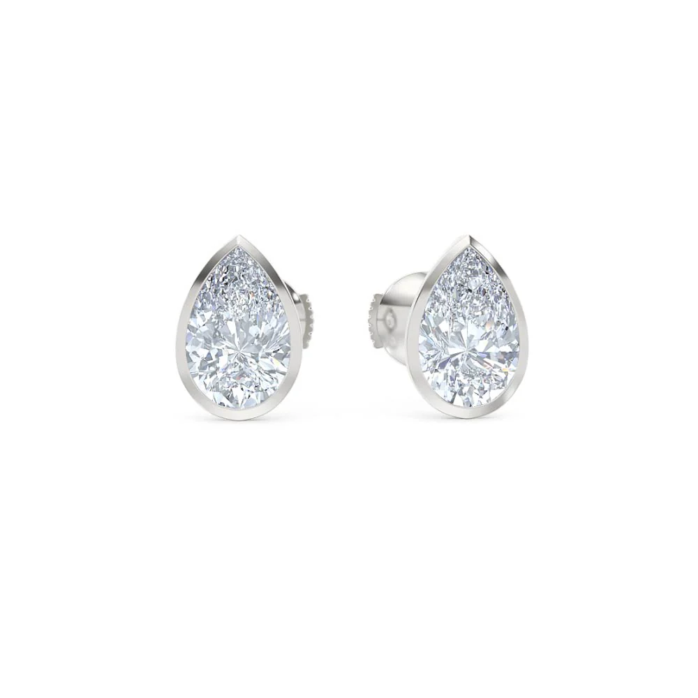 Bezel Set 3.00ct Pear Cut Lab Diamond Stud Earrings in 18K White Gold - Image 10