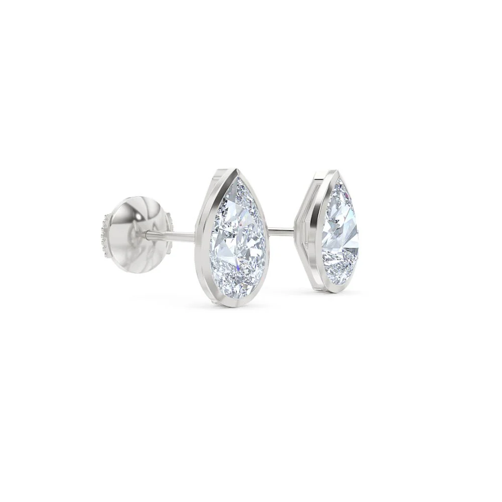 Bezel Set 3.00ct Pear Cut Lab Diamond Stud Earrings in 18K White Gold - Image 20