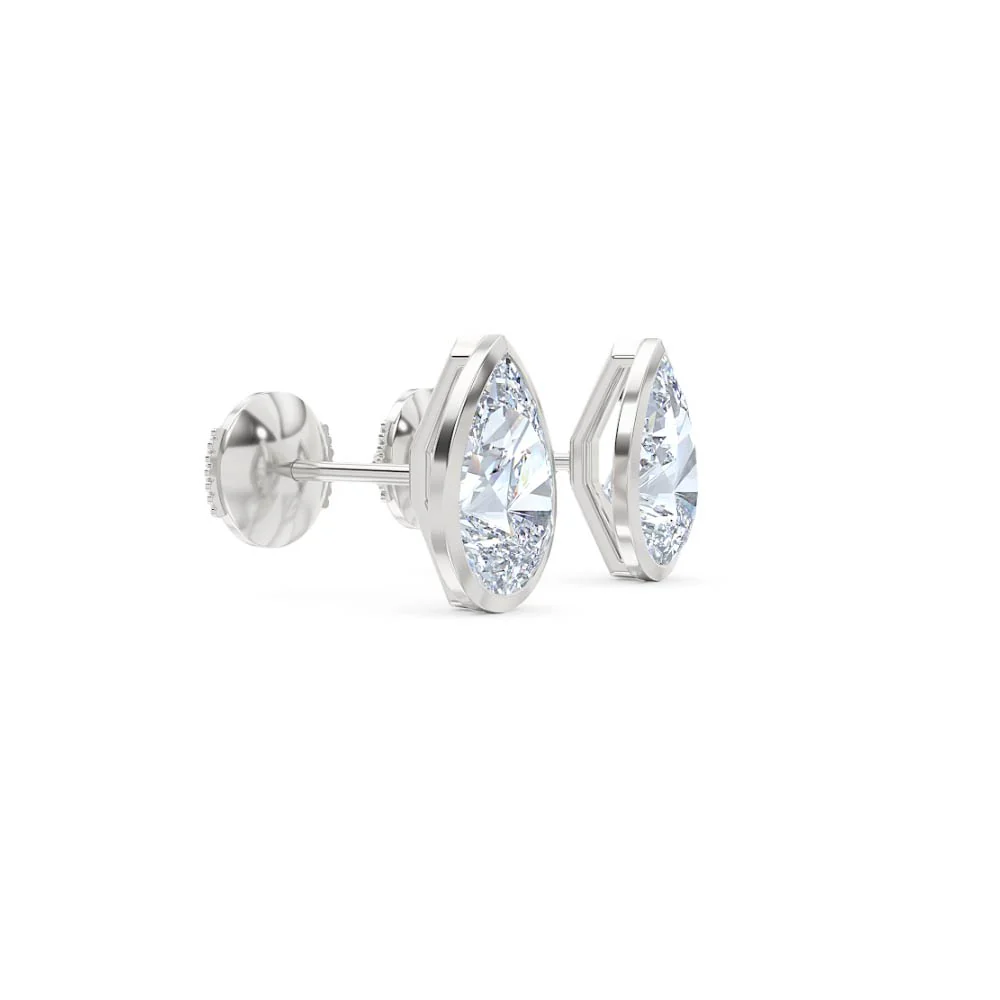 Bezel Set 3.00ct Pear Cut Lab Diamond Stud Earrings in 18K White Gold - Image 22