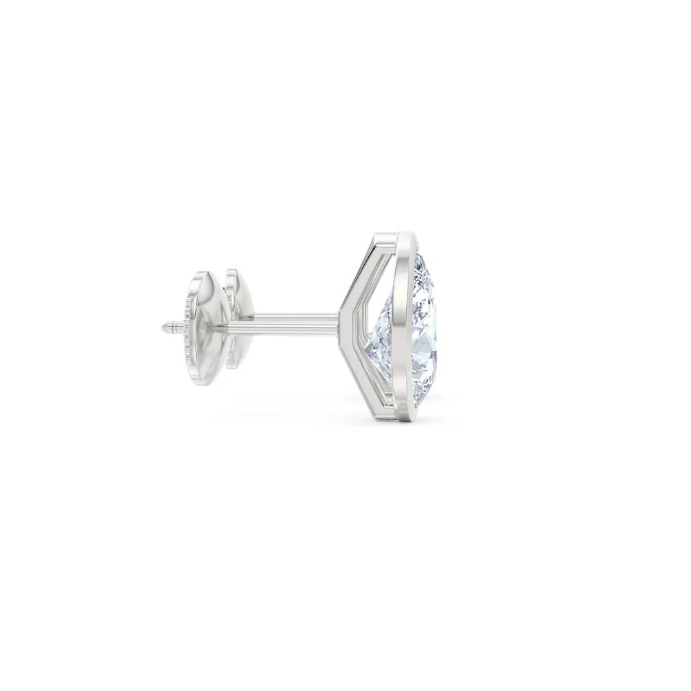 Bezel Set 3.00ct Pear Cut Lab Diamond Stud Earrings in 18K White Gold - Image 28