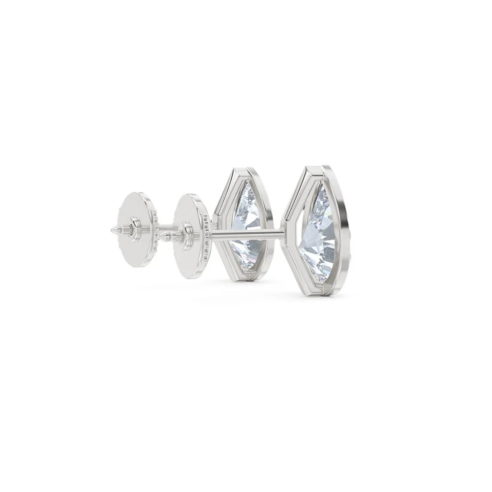 Bezel Set 3.00ct Pear Cut Lab Diamond Stud Earrings in 18K White Gold - Image 35