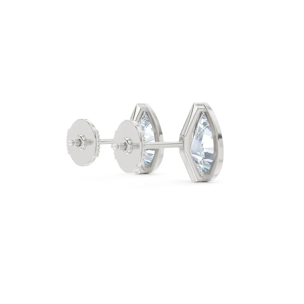 Bezel Set 3.00ct Pear Cut Lab Diamond Stud Earrings in 18K White Gold - Image 37