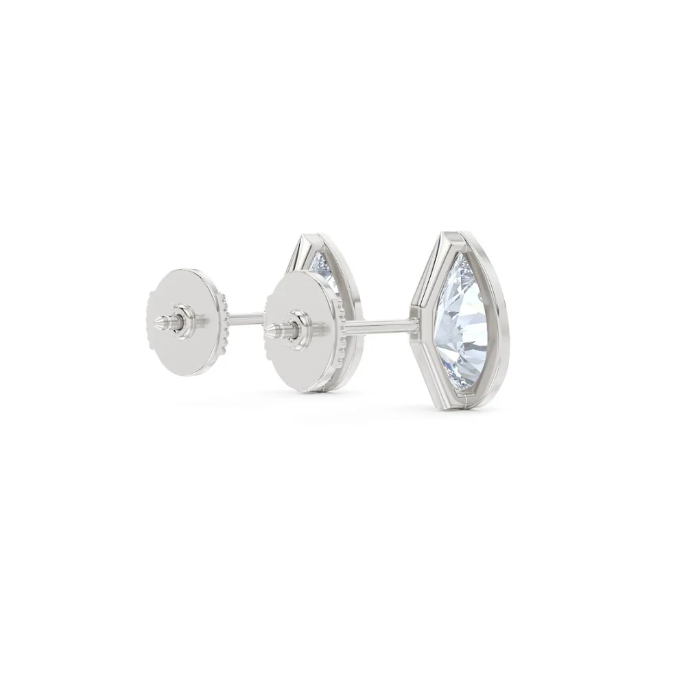 Bezel Set 3.00ct Pear Cut Lab Diamond Stud Earrings in 18K White Gold - Image 38
