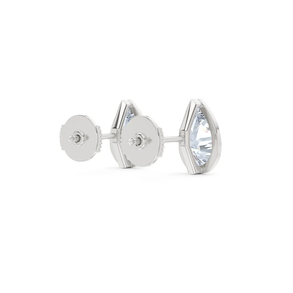Bezel Set 3.00ct Pear Cut Lab Diamond Stud Earrings in 18K White Gold - Image 40