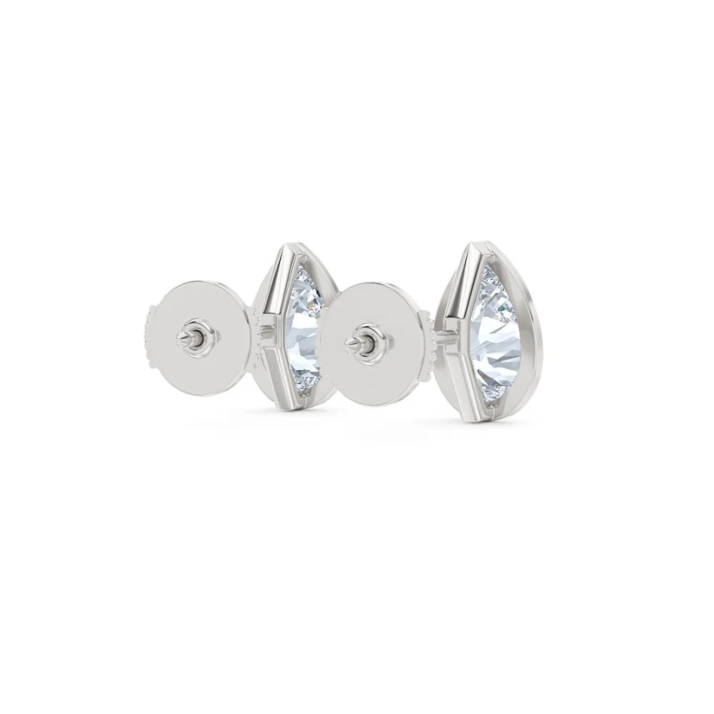Bezel Set 3.00ct Pear Cut Lab Diamond Stud Earrings in 18K White Gold - Image 42